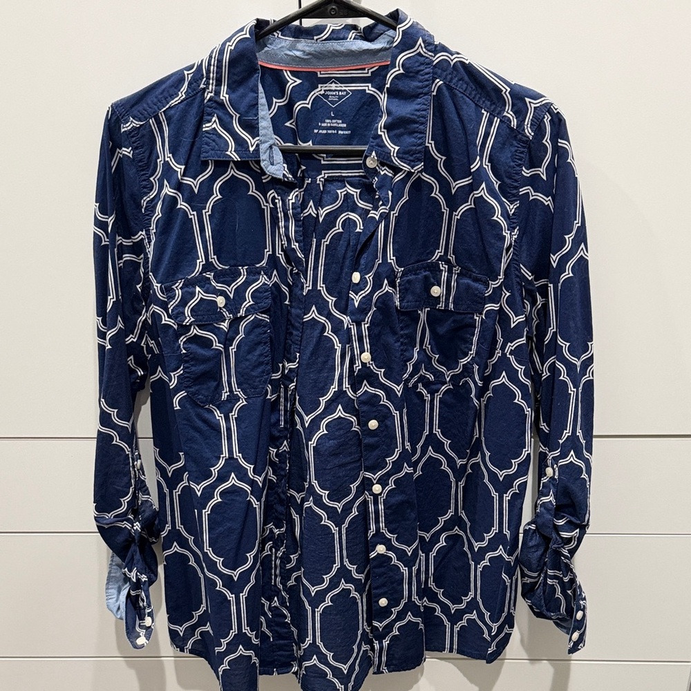 St. John's Bay Geometric Navy Men's Shirt